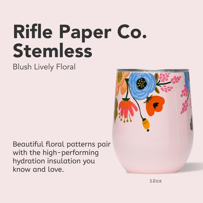 Corkcicle Stemless Insulated Wine Glass Tumbler - Keeps Beverages Cold 6 Hrs Hot 3 Hrs - Stainless Steel - Easy-Grip - Gift for Mom - Great for Mother's Day or Christmas - 12 oz - Blush Lively Floral - Image 2